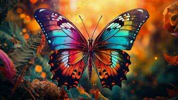 multi colored butterfly close up in vibrant nature photo