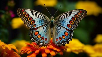 multi colored butterfly on yellow flower close up beauty photo