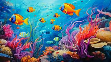 multi colored fish swimming in a vibrant coral reef photo