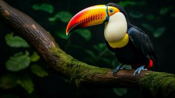 multi colored toucan perched on branch photo