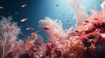 multi ed fish swarm soft coral in tropical reef photo