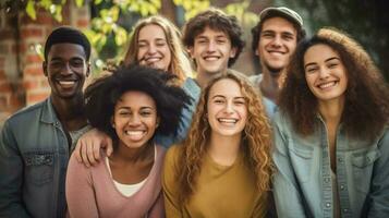 multi ethnic group of young adults smiling cheerfully photo