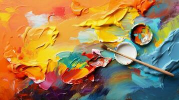 multicolored paint palette on abstract colorful background photo