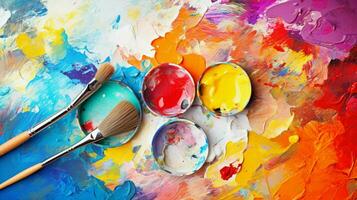 multicolored paint palette on abstract colorful background photo