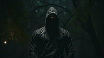 muscular silhouette in hooded sweatshirt exercises at night photo