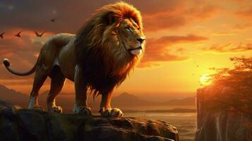 nature majesty lion fierce beauty at sunset photo