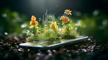 nature scene in smartphone technology close up photo