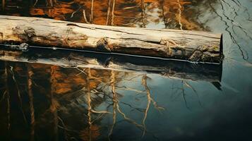 natures reflection on water and wood material photo