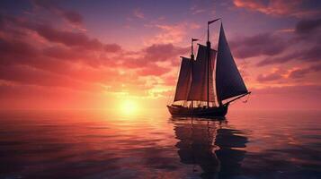 nautical vessel sails into tropical beauty at dawn photo