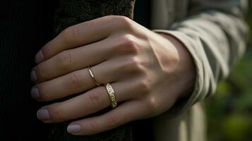 newlywed couple celebrates love with gold rings photo