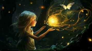 night adventure with fairy and glowing object photo