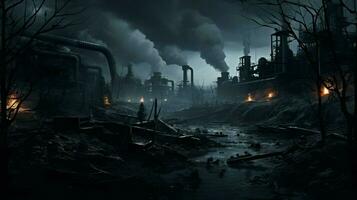 night factory with old machinery polluting outdoors photo