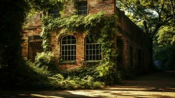 antiguo ladrillo edificio característica rodeado por naturaleza frondoso foto