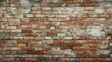 old brick wall with rough weathered pattern in solid cons photo