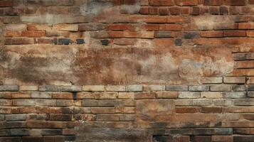 old brick wall with rough weathered pattern in solid cons photo