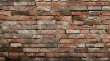 old brick wall with rough weathered pattern in solid cons photo