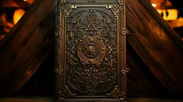 old fashioned book cover on ornate wooden box photo