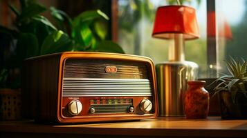 antiguo pasado de moda radio en mesa trae nostalgia hogar foto