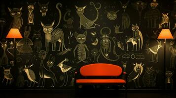 old fashioned wallpaper with spooky animal shapes photo