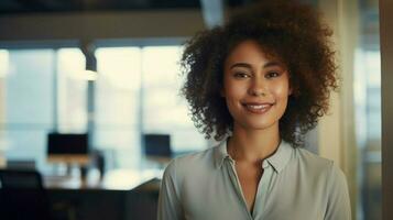 one confident african woman smiling looking at camera photo