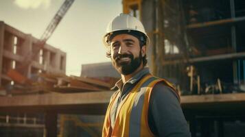 uno confidente ingeniero en un construcción sitio foto