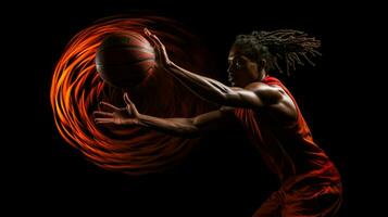one determined athlete throwing ball through hoop photo