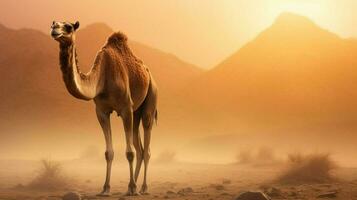 one dromedary camel standing in tranquil wilderness photo