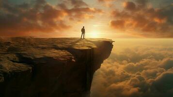 one man standing on cliff enjoying solitude photo