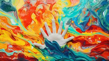 one person hand painting colorful abstract design photo