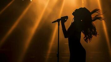 one person singing on stage backlit beauty photo