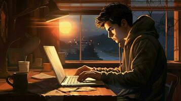 one person typing on computer using internet photo