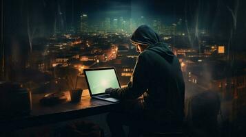 one person typing on laptop at night photo