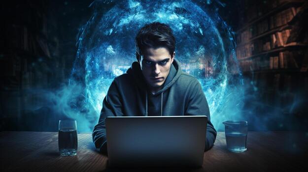 one person typing on computer using internet photo