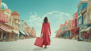 one woman carrying shopping bag from boutique photo