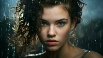 one young adult in wet portrait beauty photo