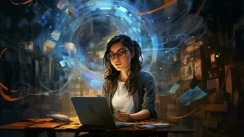 one young woman an engineer working indoors with technology photo