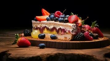 organic gourmet dessert sweet slice of ripe fruit on wood photo