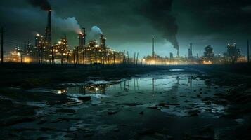 refinery manufacturing industry illuminates dark polluted photo
