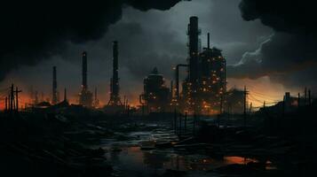 refinery manufacturing industry illuminates dark polluted photo