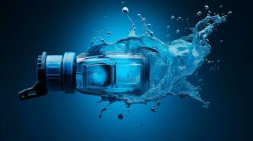 refreshing blue liquid in plastic sports bottle photo