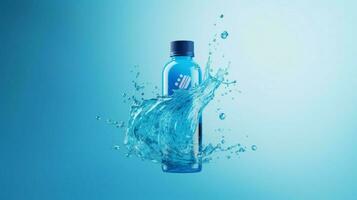 refreshing blue liquid in plastic sports bottle photo