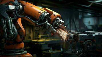 robotic arm holding wrench repairs metal machinery photo