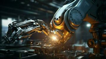 robotic arm holding wrench repairs metal machinery photo
