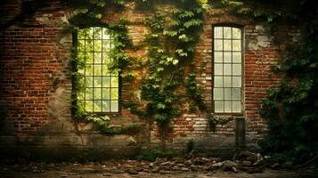 rustic brick wall surrounds old building in nature photo