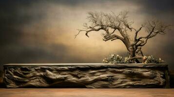 rustic hardwood plank table weathered tree backdrop photo