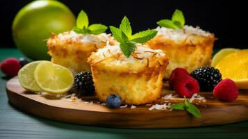 rustic homemade dessert lemon lime coconut muffin photo