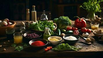 rustic homemade meal preparation with fresh organic photo