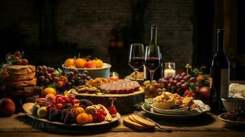 rustic meal celebration on wooden table decoration photo