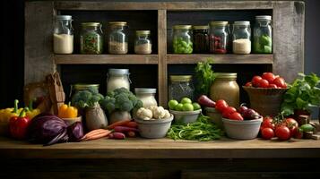 rustic kitchen counter displays fresh food collection photo