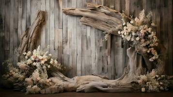 rustic timber backdrop with weathered tree trunk photo